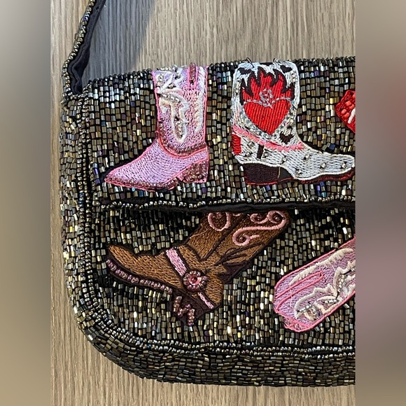 NWT Beaded Western Boots Shoulder Bag - Cowgirl Rodeo Festival Clutch - Picture 2 of 14